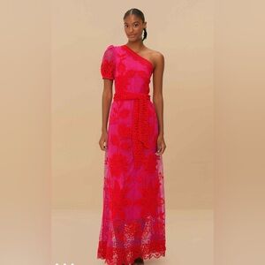 EUC Farm Rio Bicolor Guipure One-Shoulder Maxi Dress, Size M